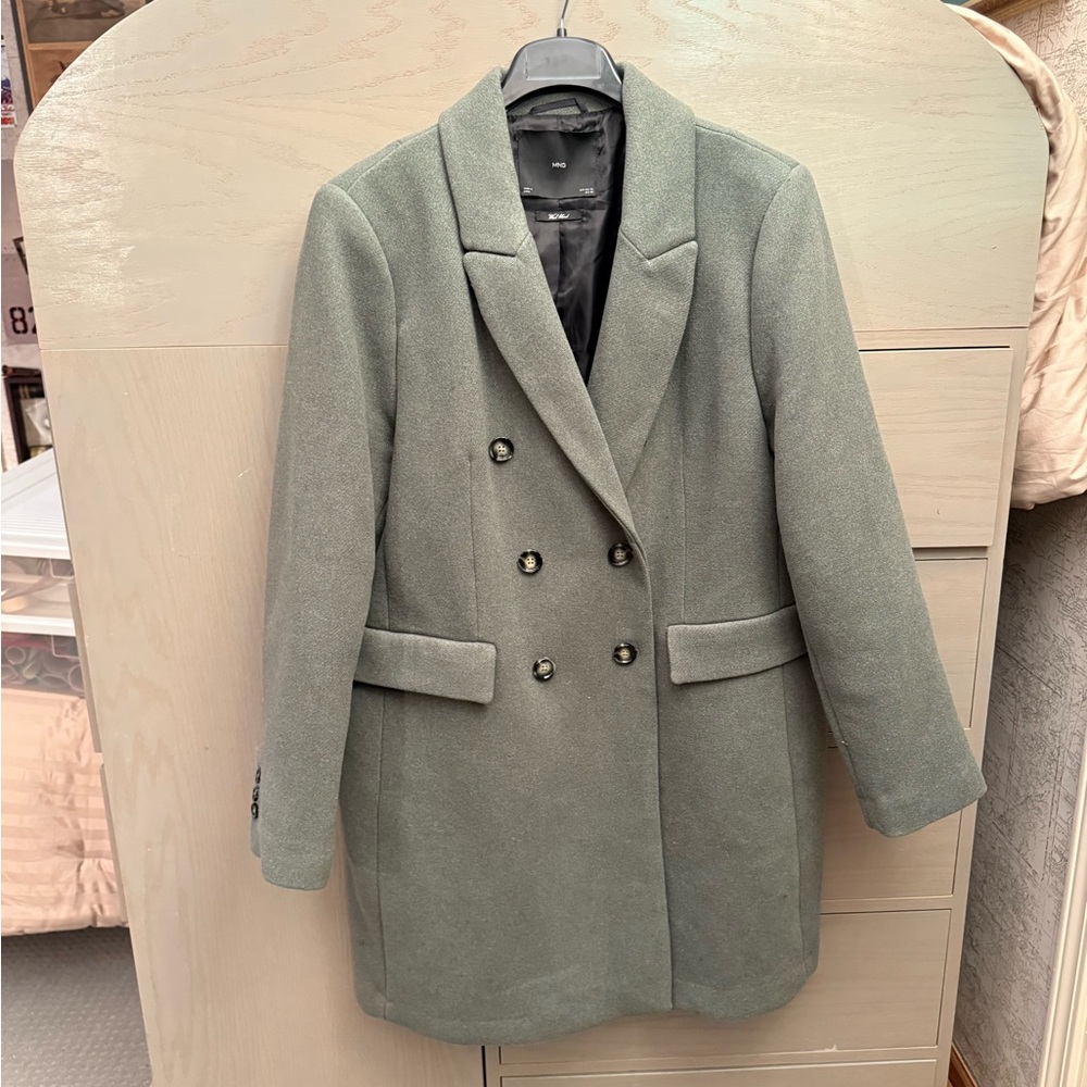 Mango Gray/green Wool-Blend Dress coat